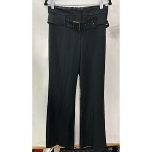 NueVa Black Womens Size 8 Wide Leg Belted Trousers Pants MRP $160 Corporate Goth